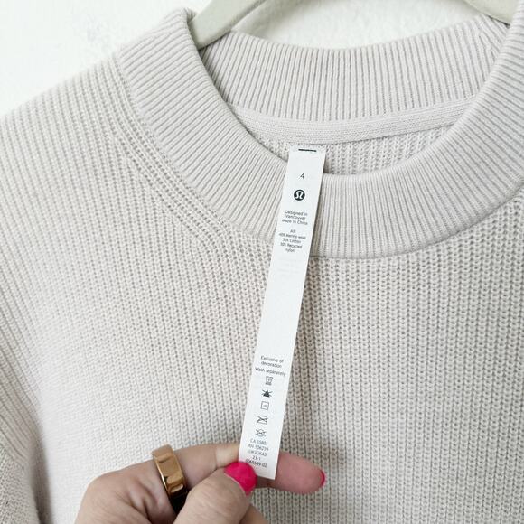 [Lululemon] Cream Merino Wool Blend Crew Neck Ribbed Sweater Lightweight Size 4 - Picture 9 of 11